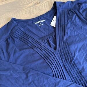 Lamds End Womens XL Navy Blue V-Neck3/4 Sleeve‎ Blouse Top